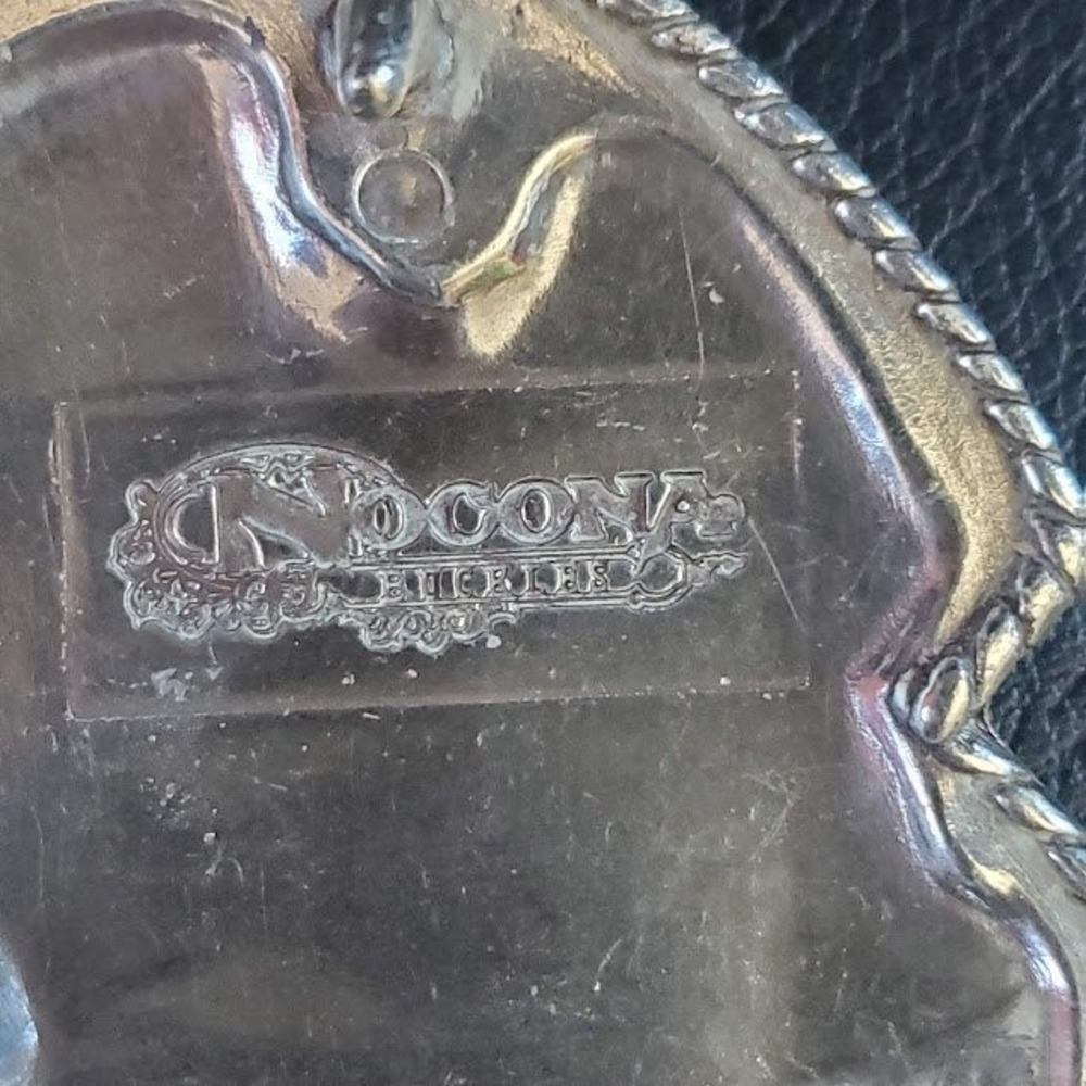 Nocona Silver Tone Triple Heart Western Belt Buckle Rhinestone Engraved Floral - Picture 4 of 7